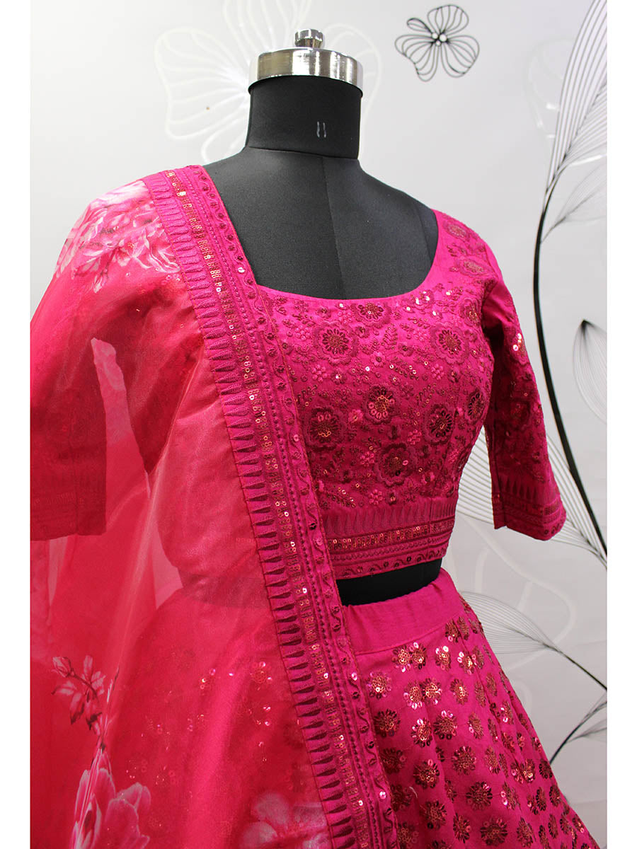 Myra Deep Pink Art Silk Embroidered Designer Lehenga