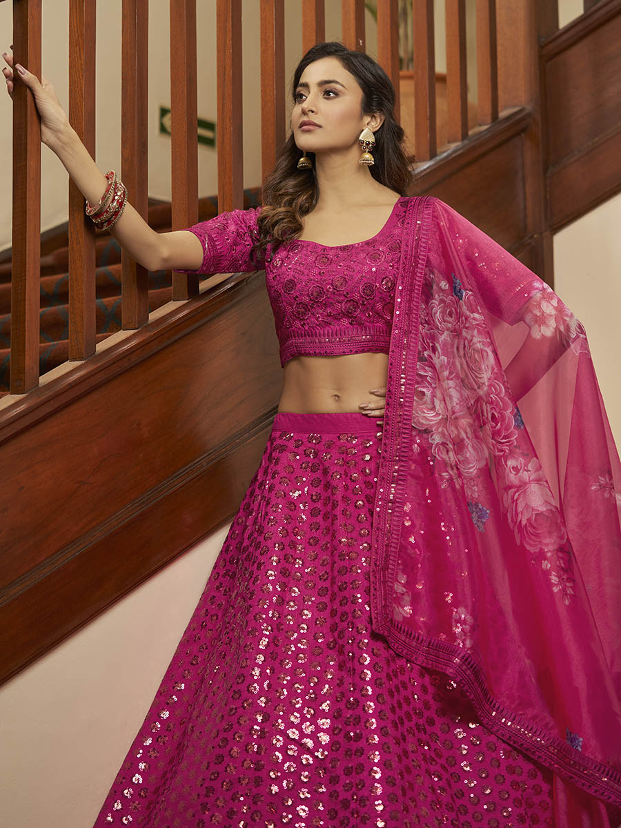 Myra Deep Pink Art Silk Embroidered Designer Lehenga