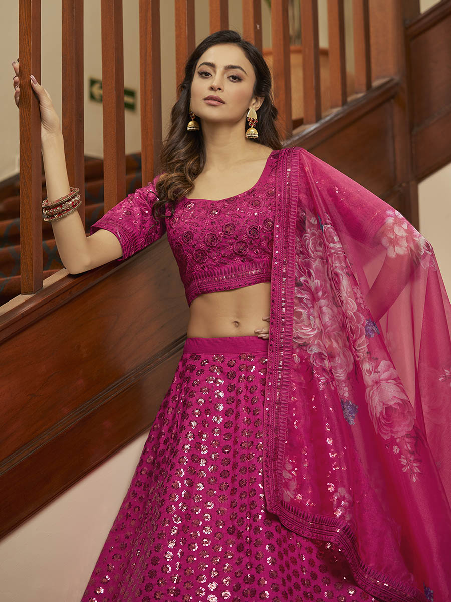 Myra Deep Pink Art Silk Embroidered Designer Lehenga