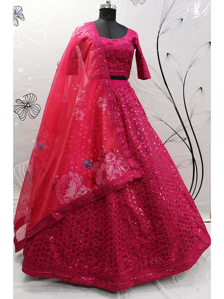 Myra Deep Pink Art Silk Embroidered Designer Lehenga