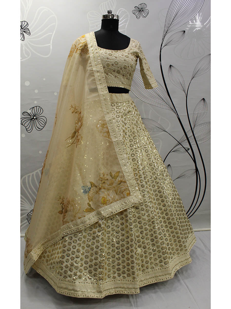 Myra Beige Art Silk Embroidered Designer Lehenga