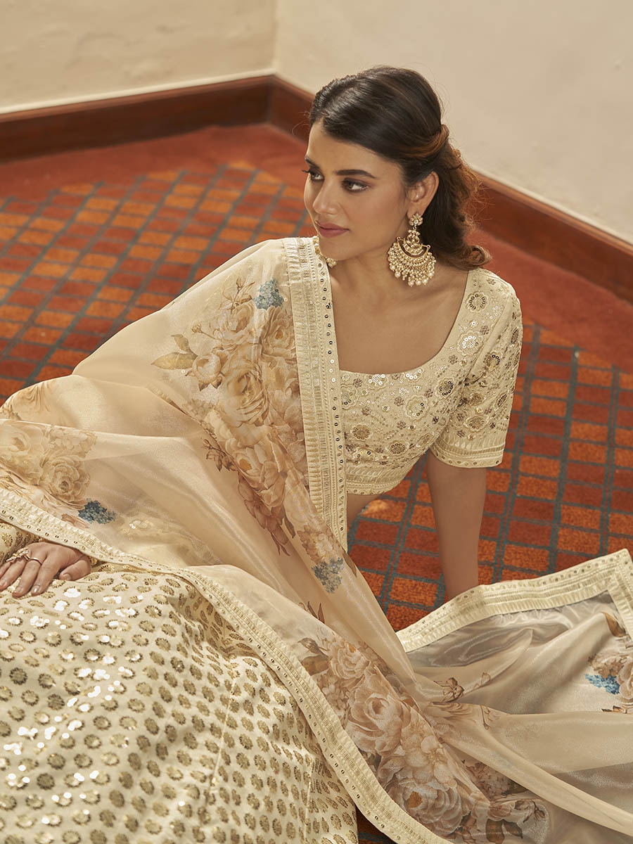 Myra Beige Art Silk Embroidered Designer Lehenga