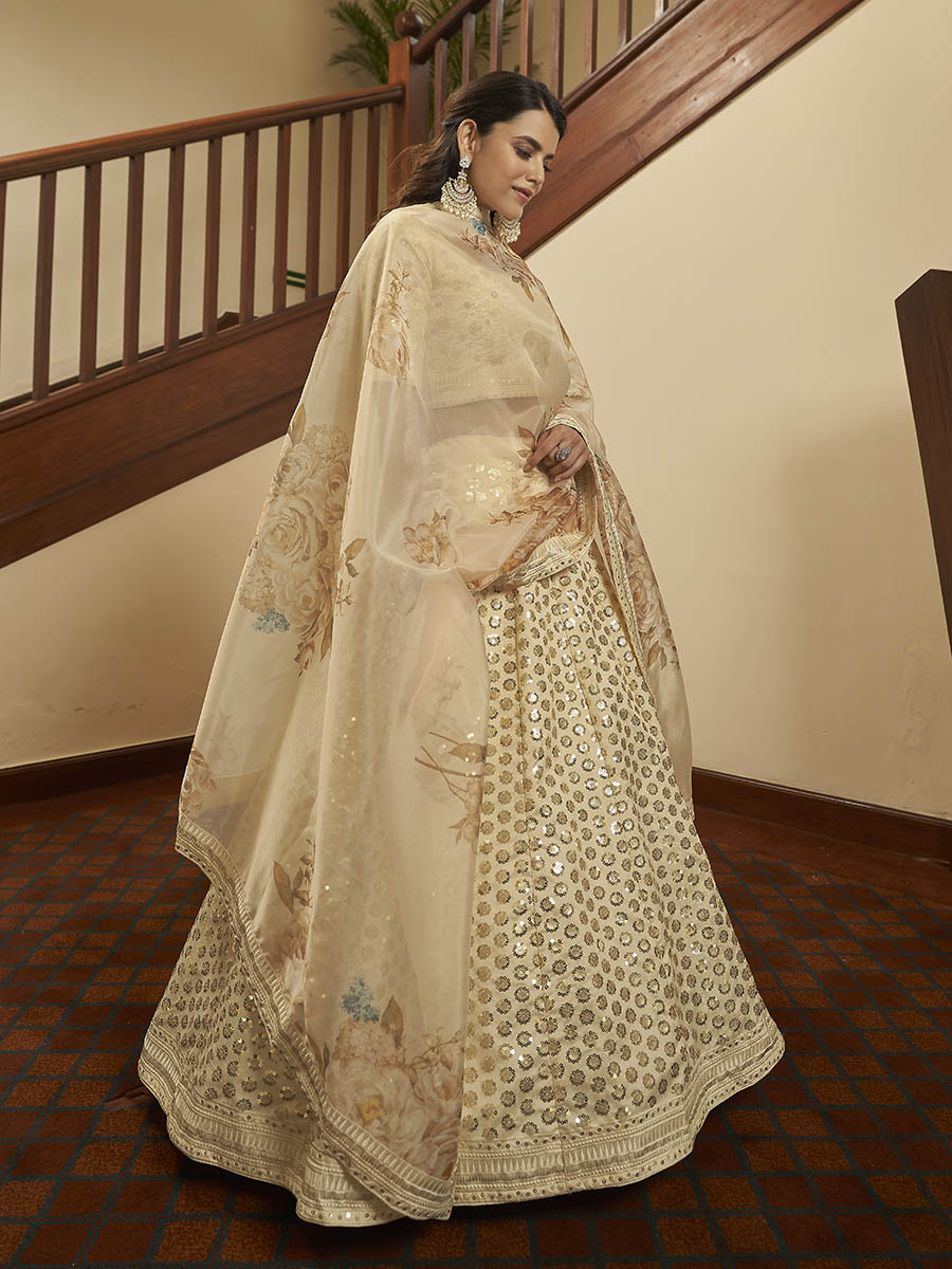 Myra Beige Art Silk Embroidered Designer Lehenga