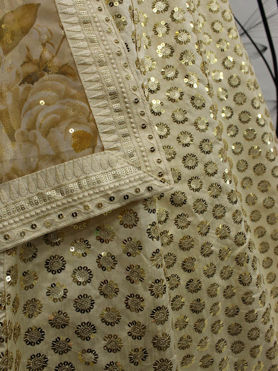 Myra Beige Art Silk Embroidered Designer Lehenga