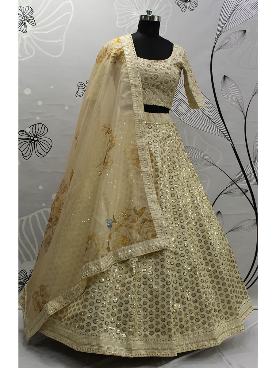 Myra Beige Art Silk Embroidered Designer Lehenga