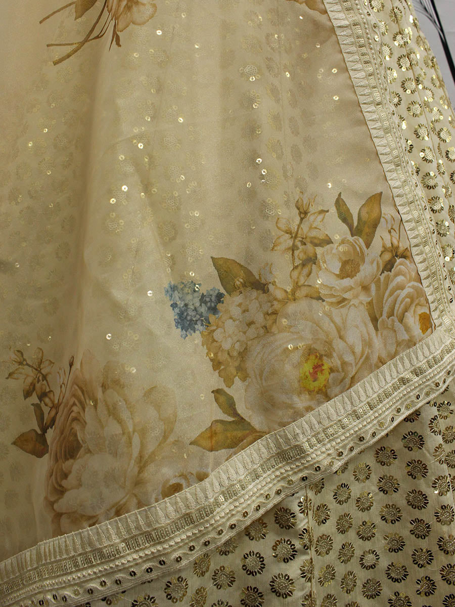 Myra Beige Art Silk Embroidered Designer Lehenga