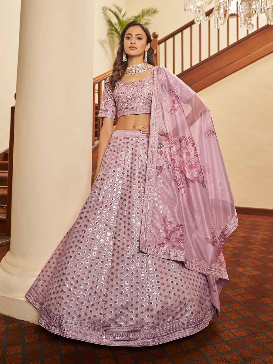 Myra Dusty Pink Pink Art Silk Embroidered Designer Lehenga