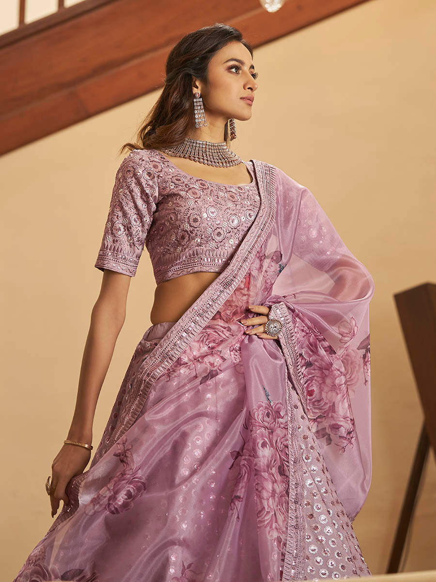 Myra Dusty Pink Pink Art Silk Embroidered Designer Lehenga