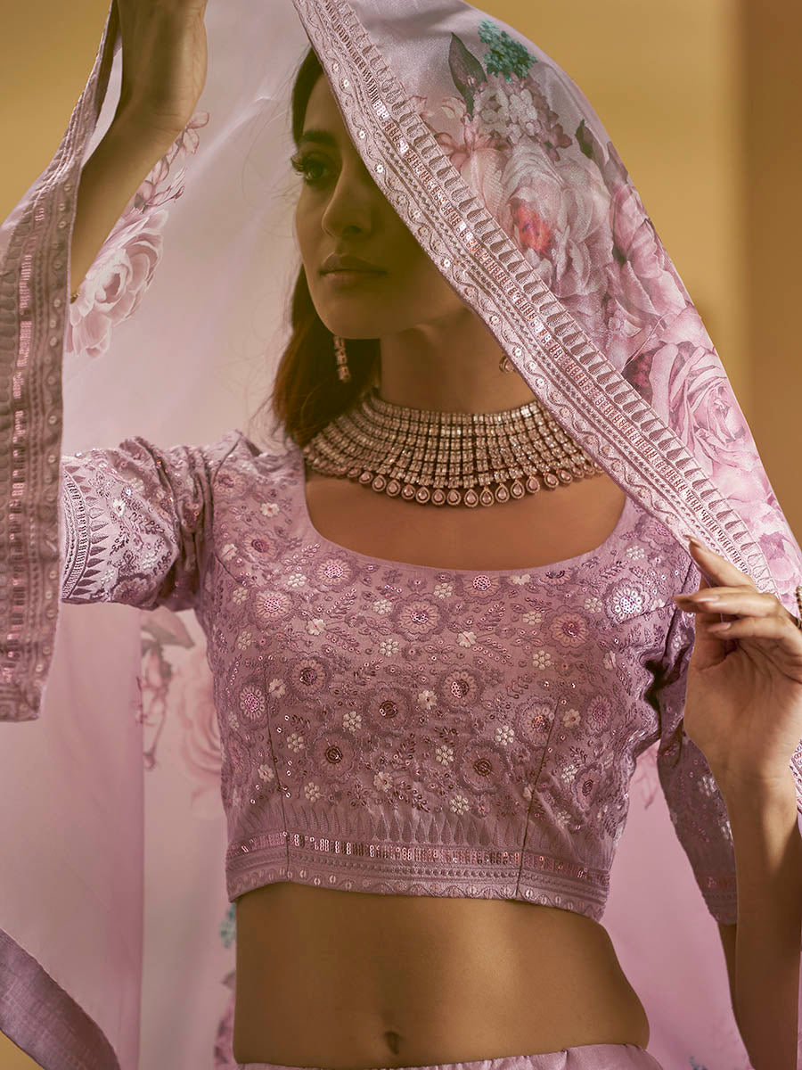Myra Dusty Pink Pink Art Silk Embroidered Designer Lehenga