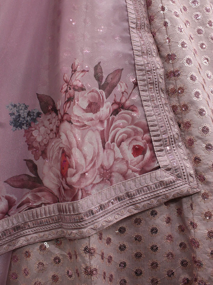 Myra Dusty Pink Pink Art Silk Embroidered Designer Lehenga