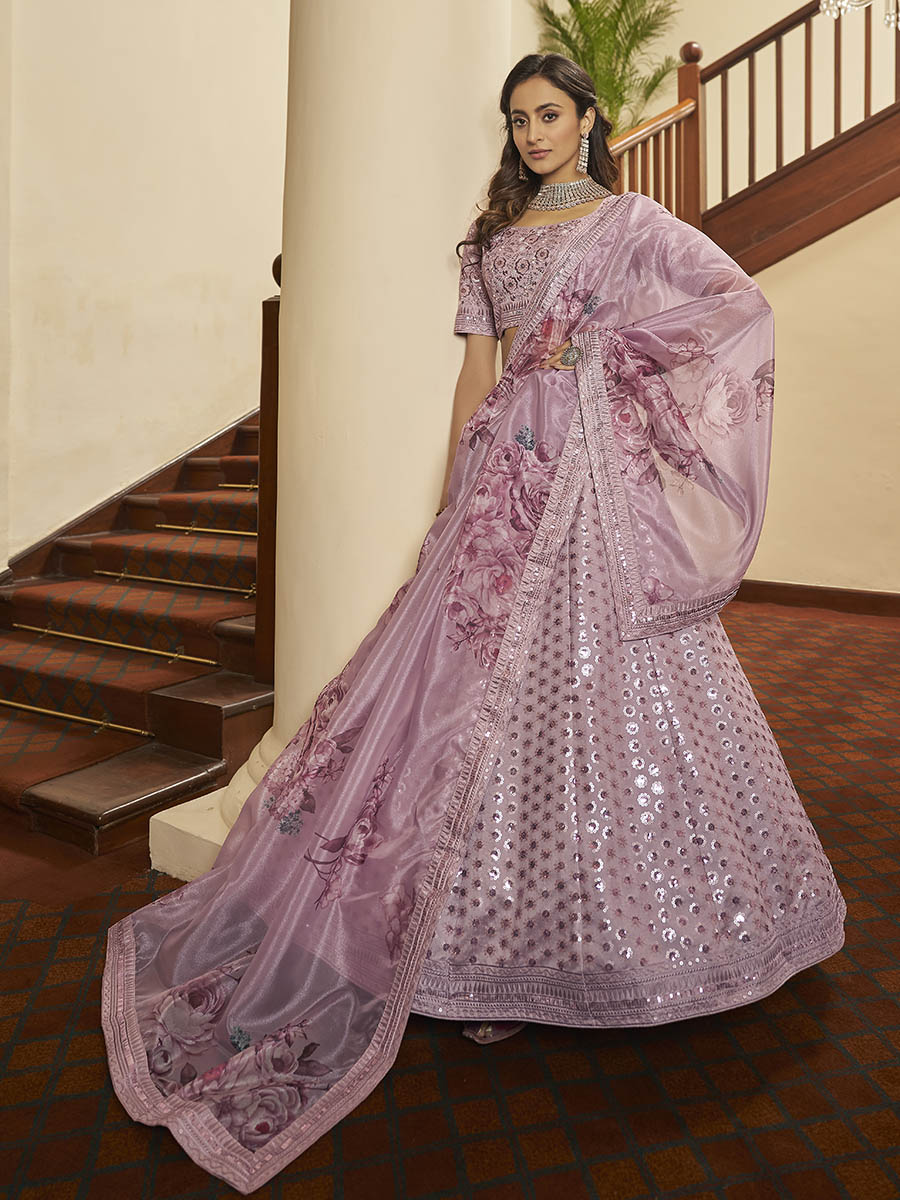 Myra Dusty Pink Pink Art Silk Embroidered Designer Lehenga