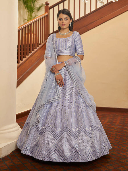 Myra Lavender Silk Embroidered Designer Lehenga