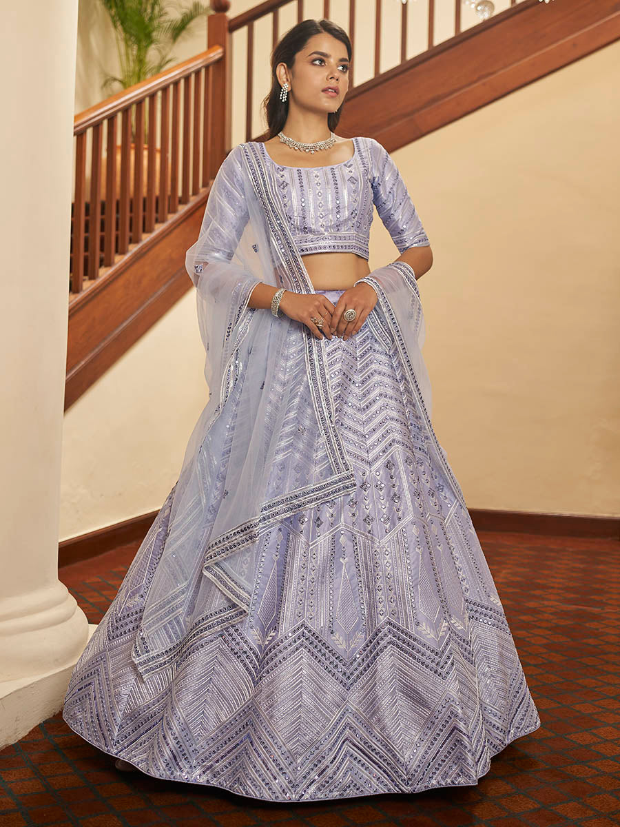 Myra Lavender Silk Embroidered Designer Lehenga