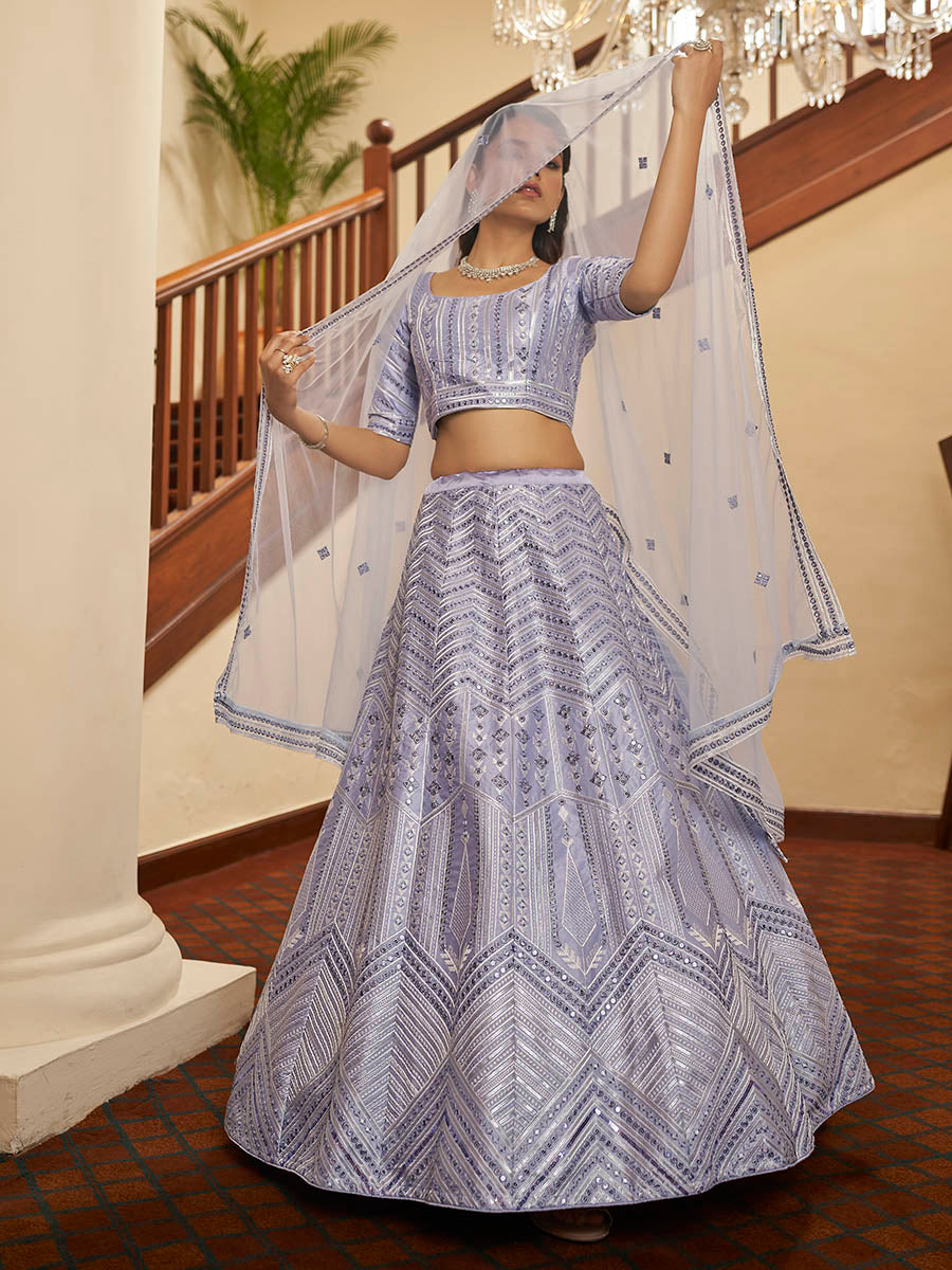 Myra Lavender Silk Embroidered Designer Lehenga