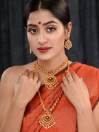 Saraf RS Jewellery Gold-Plated Red & Green Bridal Temple Jewellery Set - Distacart