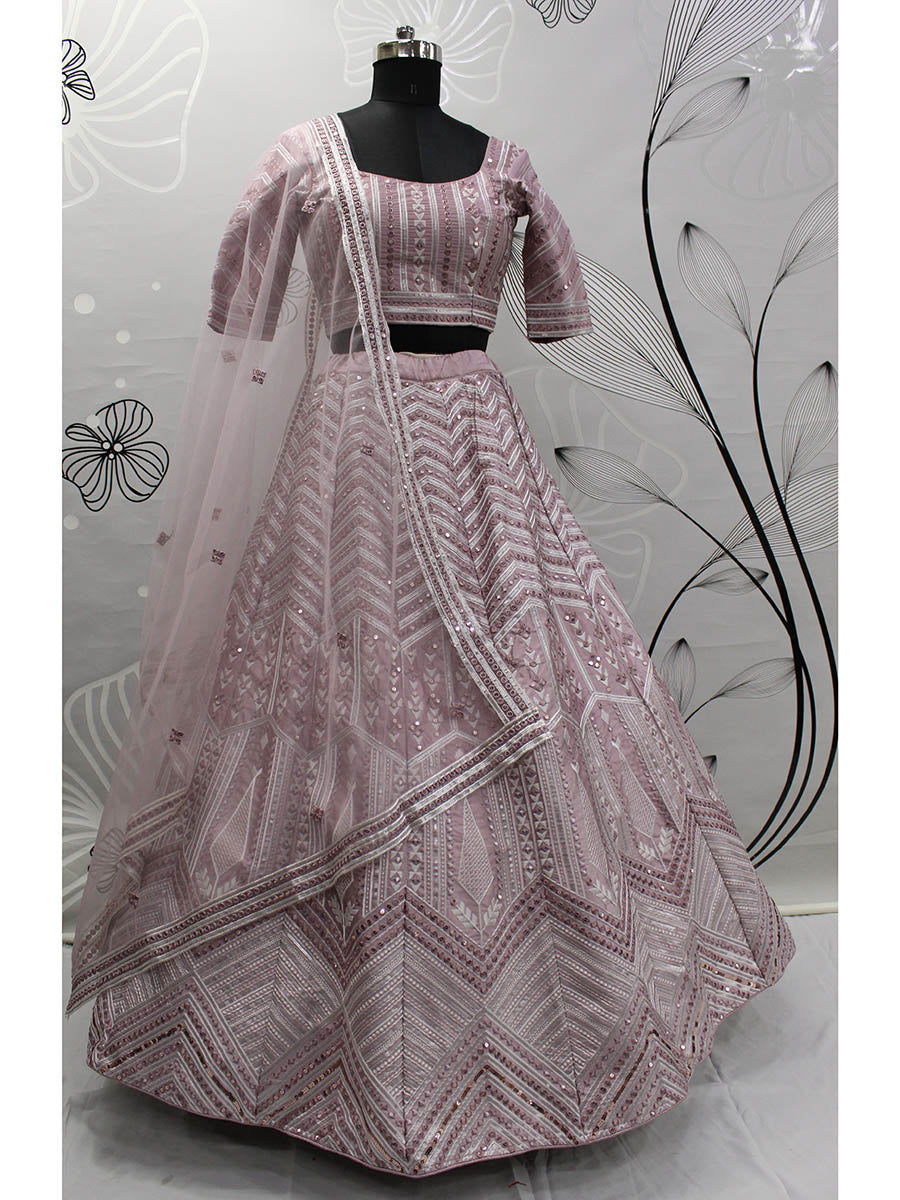 Myra Dusty Pink Pink Art Silk Embroidered Designer Lehenga