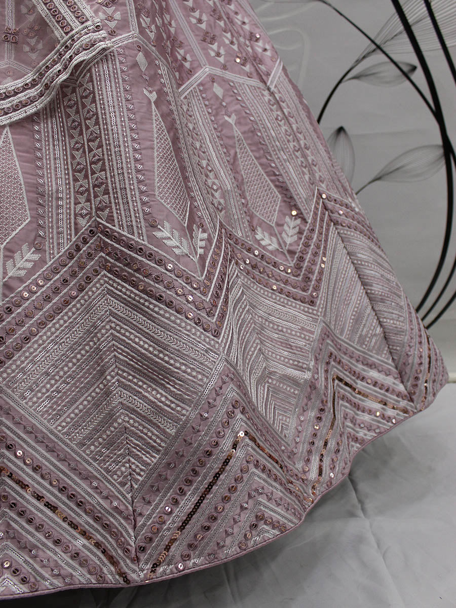 Myra Dusty Pink Pink Art Silk Embroidered Designer Lehenga