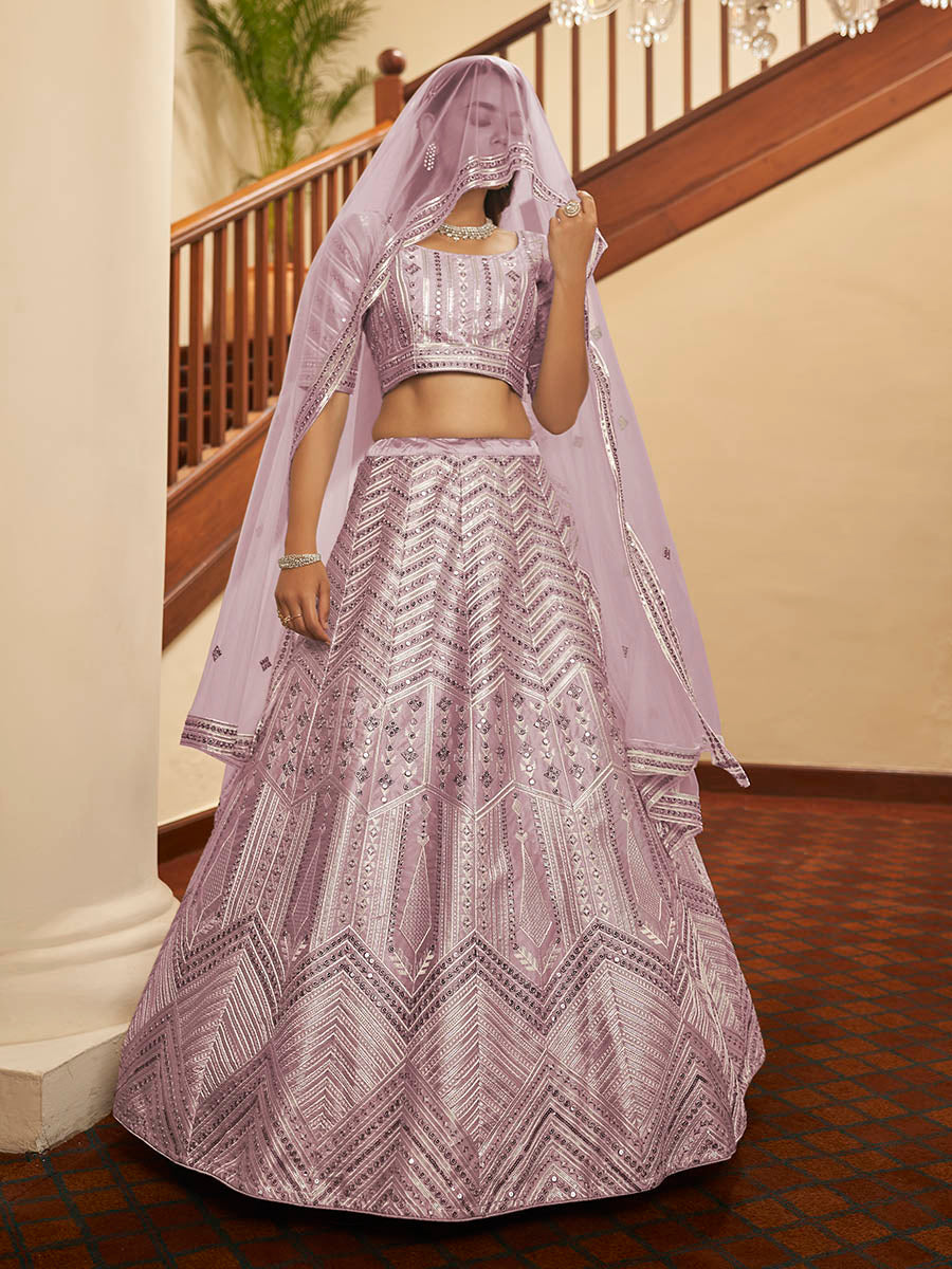 Myra Dusty Pink Pink Art Silk Embroidered Designer Lehenga