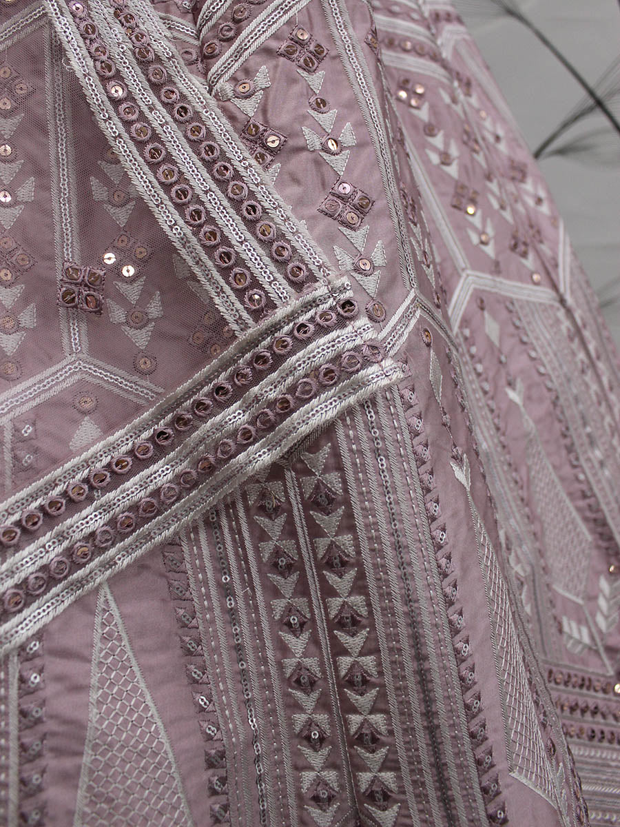 Myra Dusty Pink Pink Art Silk Embroidered Designer Lehenga