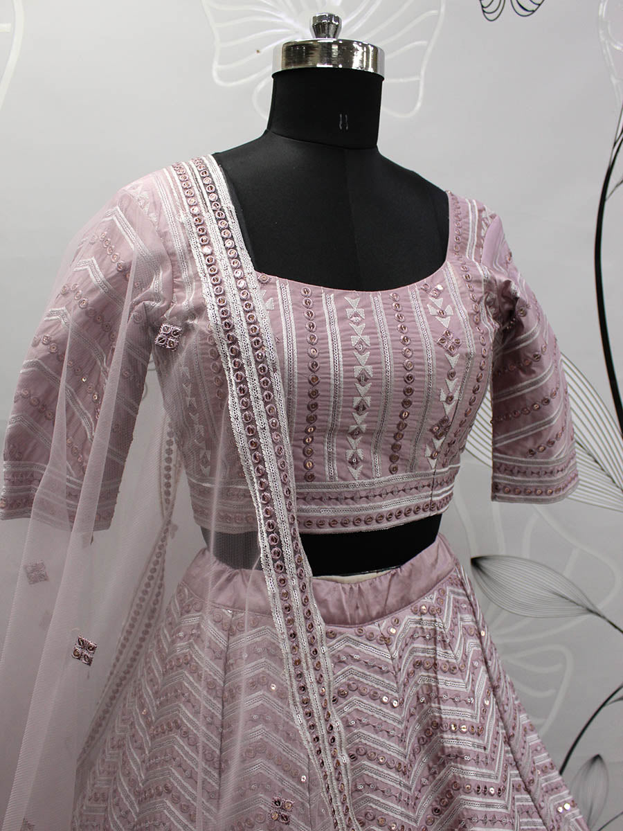 Myra Dusty Pink Pink Art Silk Embroidered Designer Lehenga