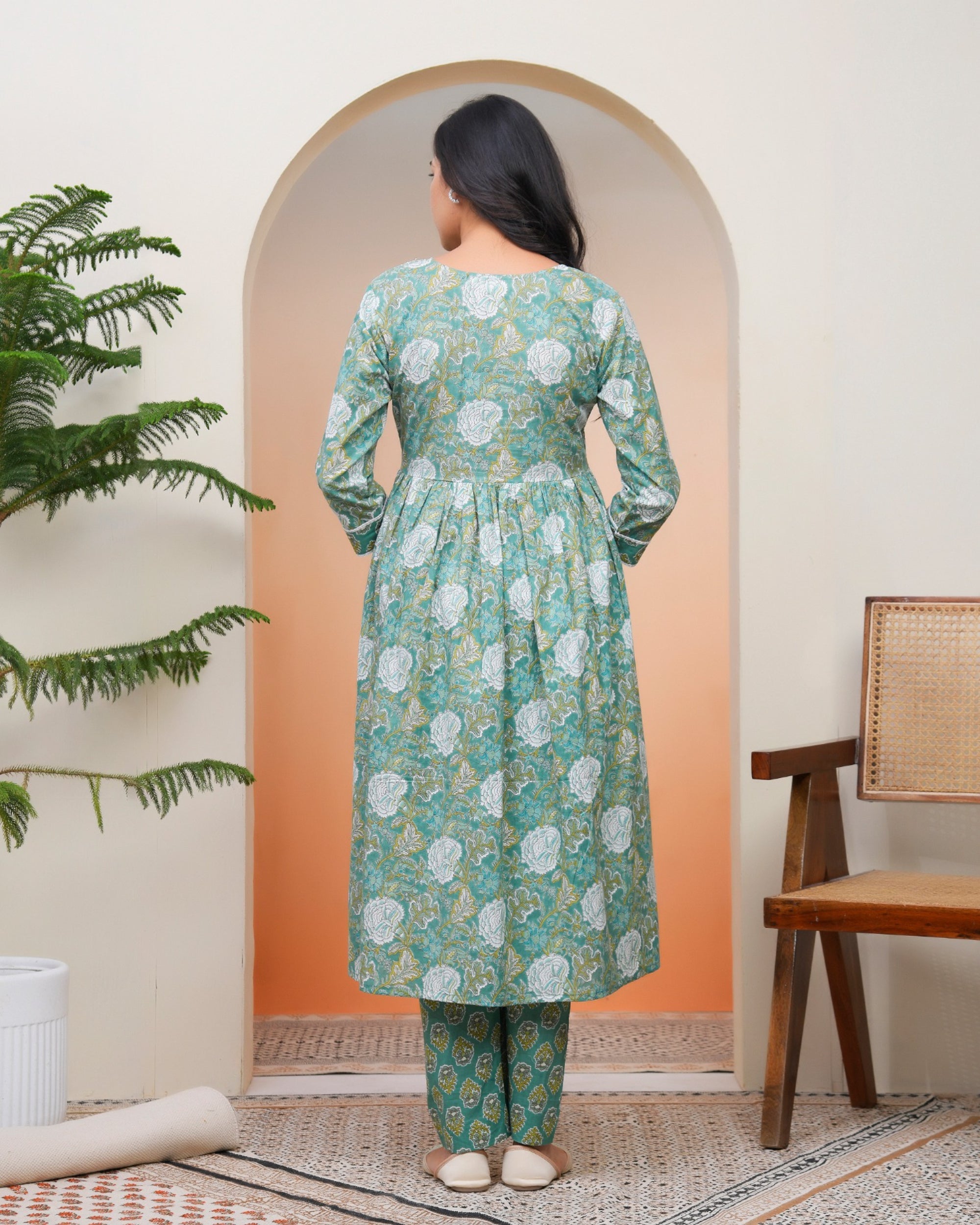 Vaasva Women Ferozi Cotton Kurta With Cotton Pant & Dupatta - Distacart