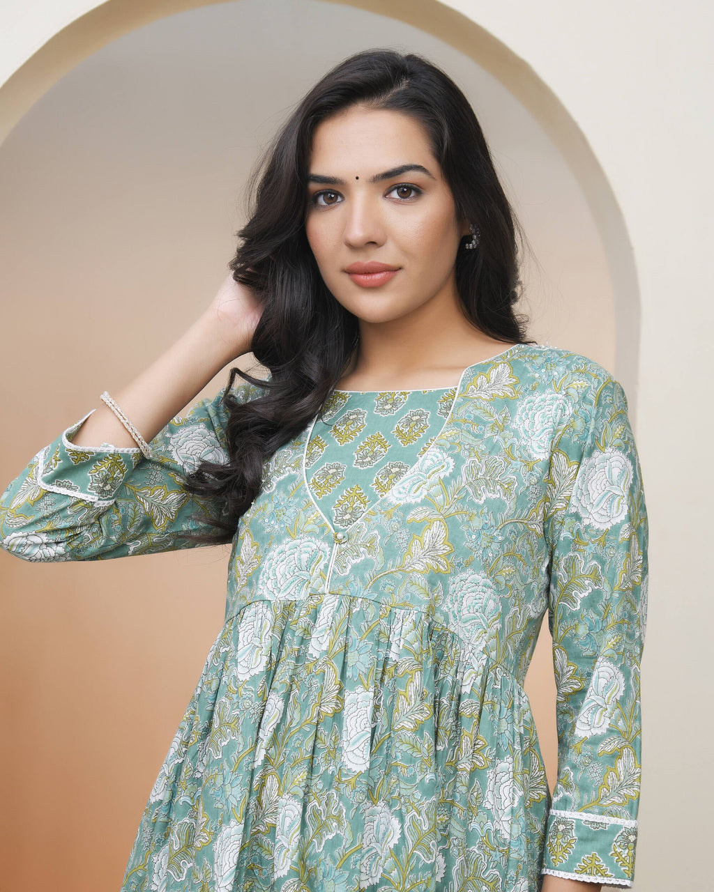 Vaasva Women Ferozi Cotton Kurta With Cotton Pant & Dupatta - Distacart