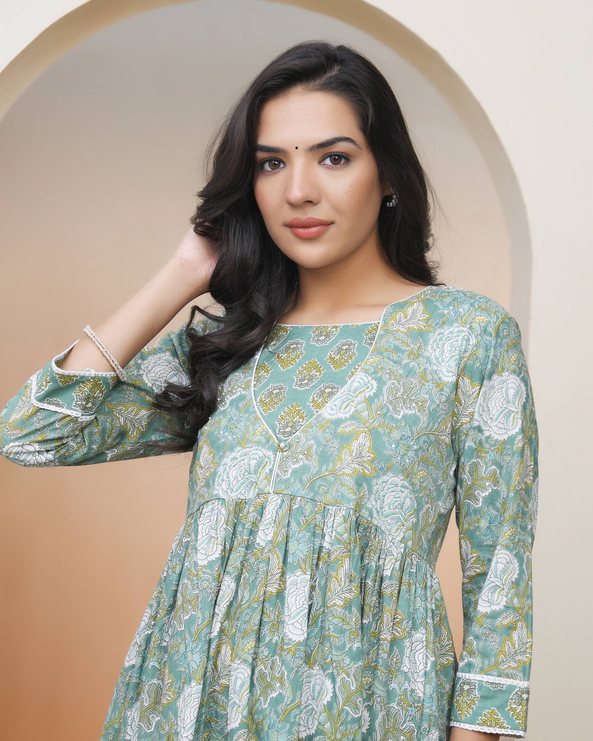 Vaasva Women Ferozi Cotton Kurta With Cotton Pant & Dupatta - Distacart