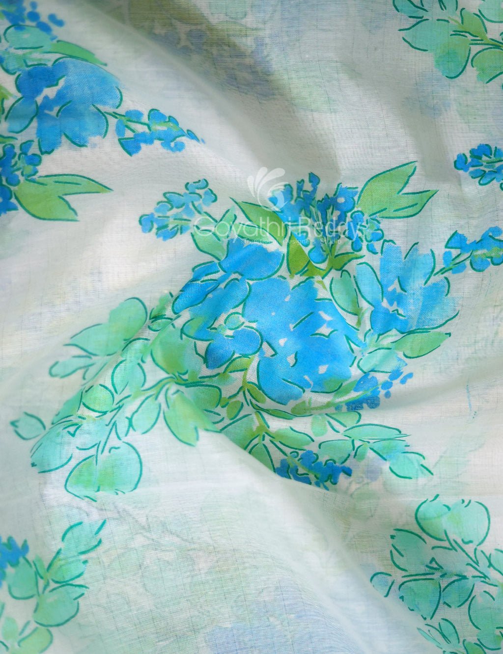 Shades of Milk White And Sky Blue Colour Floral Design Chanderi Printed Saree By Gayathri Reddy Designer Studio