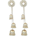 Gold Color Afghani Kashmir Traditional Hanging Three Jhumka Floral Design Earrings
