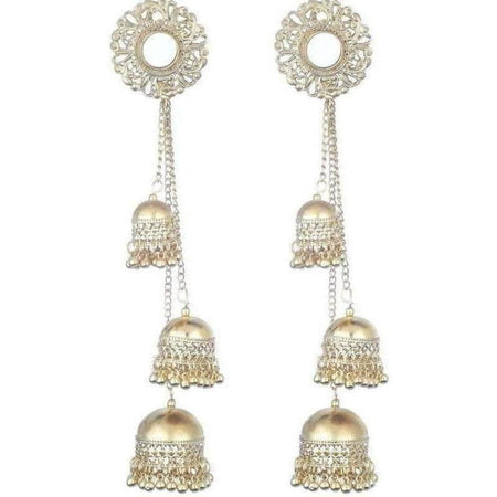 MS Fashion India Gold Color Afghani Kashmir Traditional Hanging Three Jhumka Floral Design Earrings