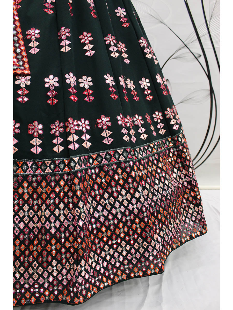 Myra Green and Deep Pink Georgette Embroidered Designer Lehenga