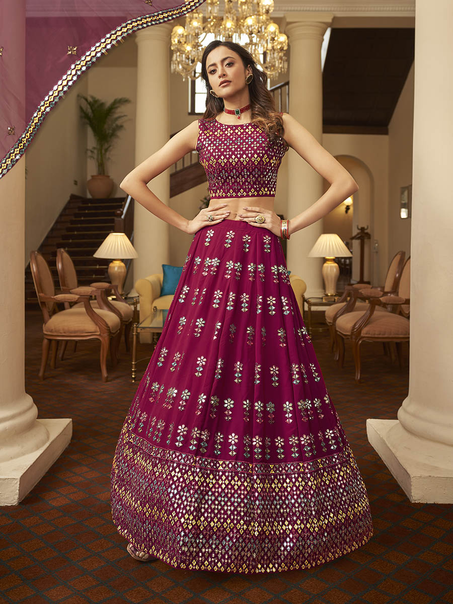 Myra Deep Pink Georgette Embroidered Designer Lehenga