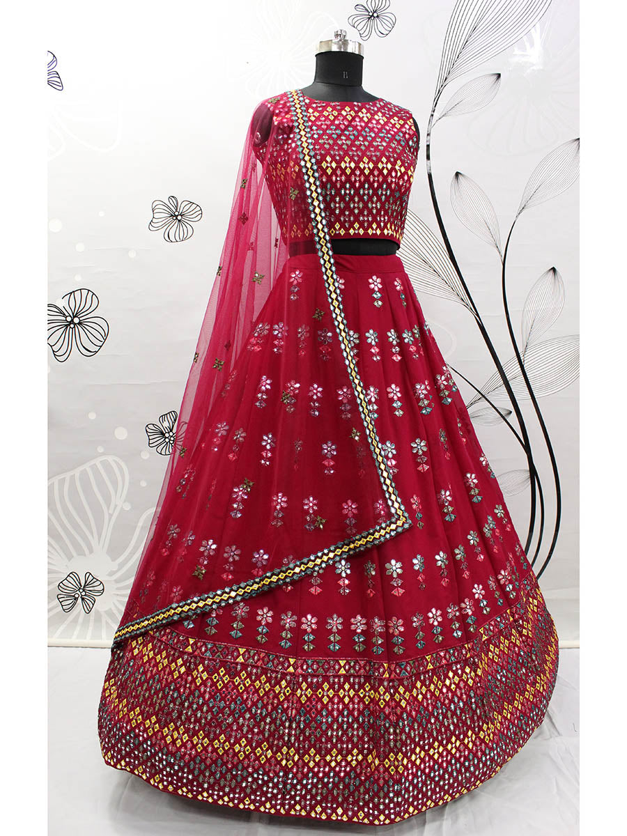 Myra Deep Pink Georgette Embroidered Designer Lehenga