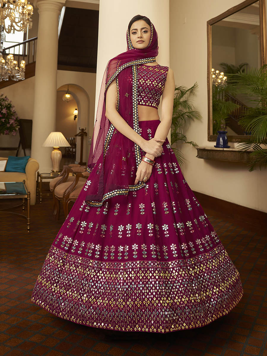 Myra Deep Pink Georgette Embroidered Designer Lehenga