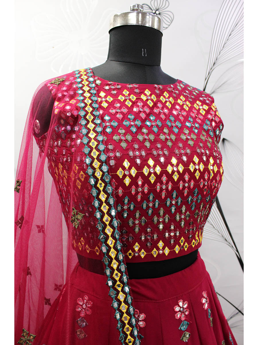 Myra Deep Pink Georgette Embroidered Designer Lehenga