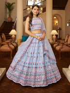 Myra Sky Blue Georgette Embroidered Designer Lehenga