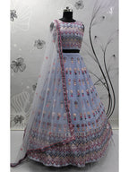 Myra Sky Blue Georgette Embroidered Designer Lehenga