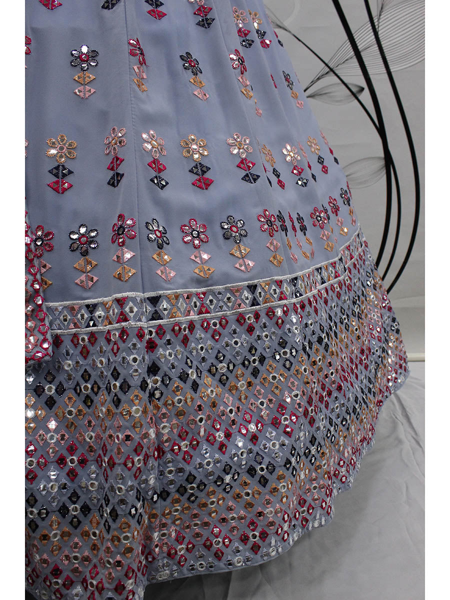 Myra Sky Blue Georgette Embroidered Designer Lehenga