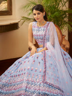 Myra Sky Blue Georgette Embroidered Designer Lehenga