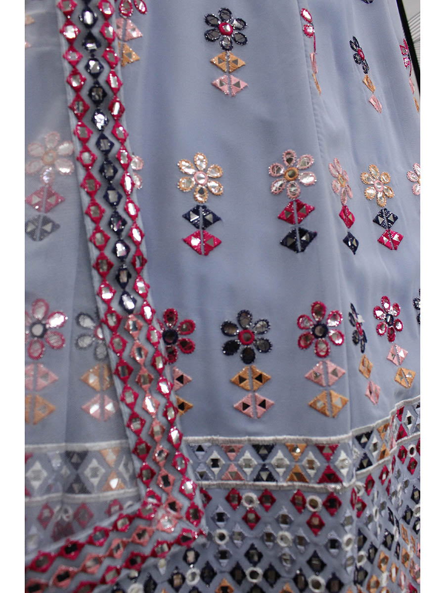 Myra Sky Blue Georgette Embroidered Designer Lehenga