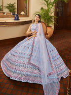 Myra Sky Blue Georgette Embroidered Designer Lehenga