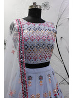 Myra Sky Blue Georgette Embroidered Designer Lehenga