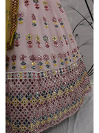 Myra Pink and Yellow Georgette Embroidered Designer Lehenga
