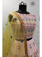 Myra Pink and Yellow Georgette Embroidered Designer Lehenga
