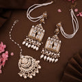 Tehzeeb Creations Stylish White Pearls Doli-Palki Kundan Earrings With Ear Chain With Tikka - Distacart