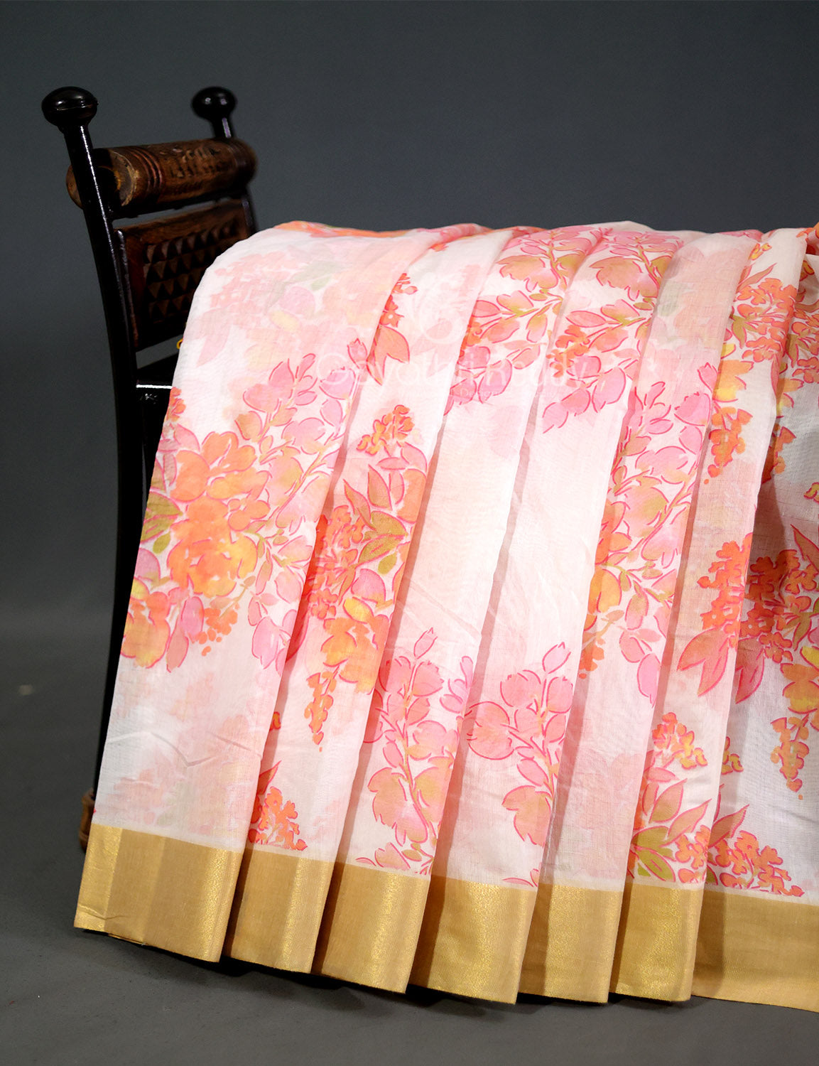 Shades of Milk White Colour Floral Design Chander Printed Saree By Gayathri Reddy Designer Studio