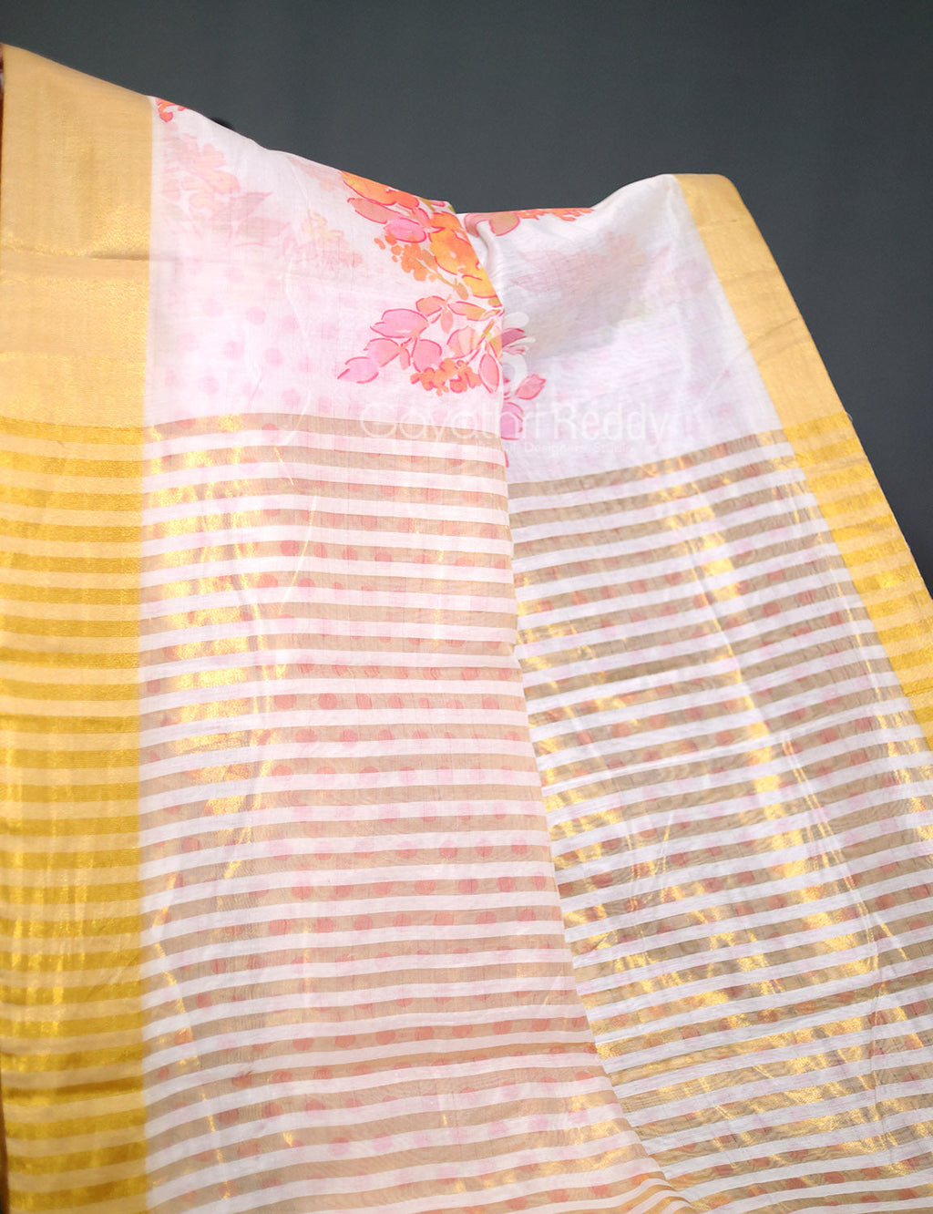 Shades of Milk White Colour Floral Design Chander Printed Saree By Gayathri Reddy Designer Studio