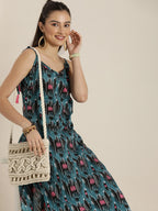 Sangria Women Blue & Pink Printed Pure Cotton Kurta with Dhoti Pants