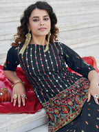 Myra Navy Blue - Pink Embroidered Designer Lehenga