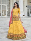 Myra Yellow - Deep Pink Embroidered Designer Lehenga